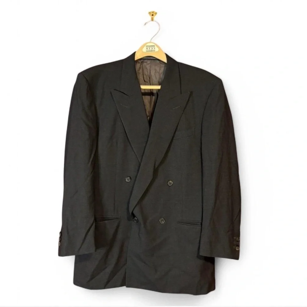 VTG Zegna 42R Taglio Esclusivo Black Check Blazer Double Breasted Italy Y2K
